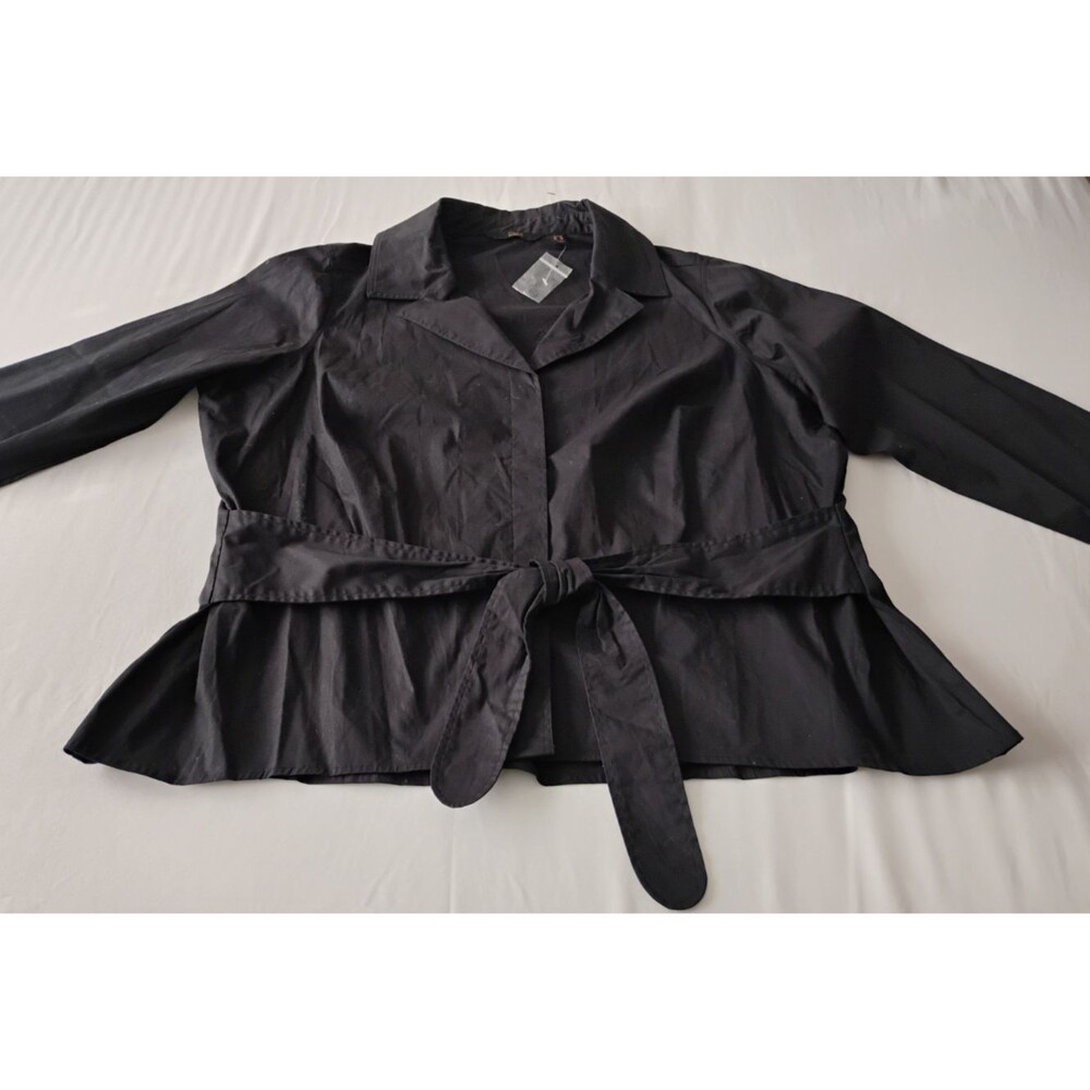 GILI Black Shirt Blouse Stretch Cotton Button Up Tie Front Dramatic Feminine 26W